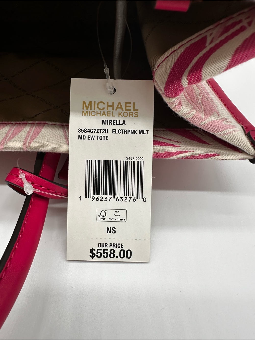 Michael Kors Hot Pink and Cream Leaf-Print Tote - Picture 9 of 10